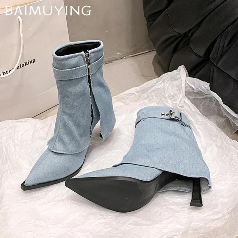 Cowboy Women Ankle Boots Pointed Toe Fashion High Heels Shoes 2025 New Trend Designer Buckle Pumps Chelsea Winter Botas De Mujer