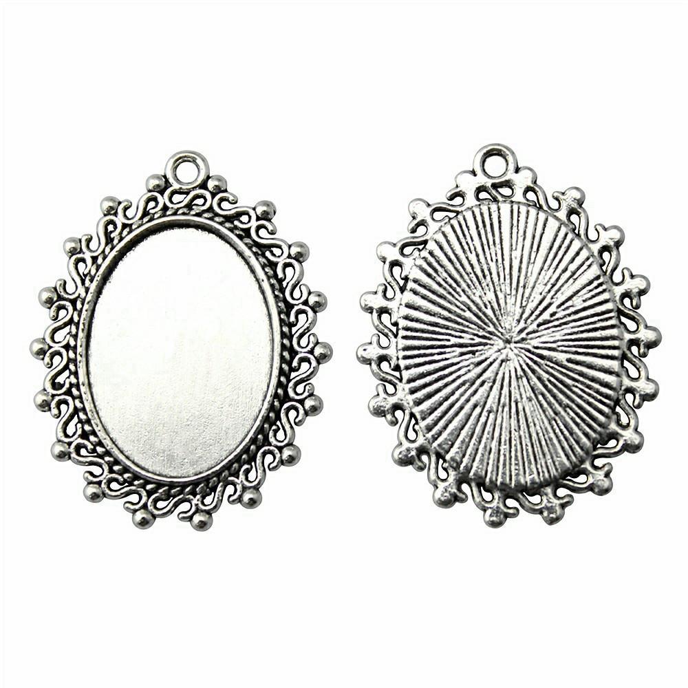 Oval Bezel Pendant Setting With Bail Fit 18x25mm Cabochon Blank Bases Tray