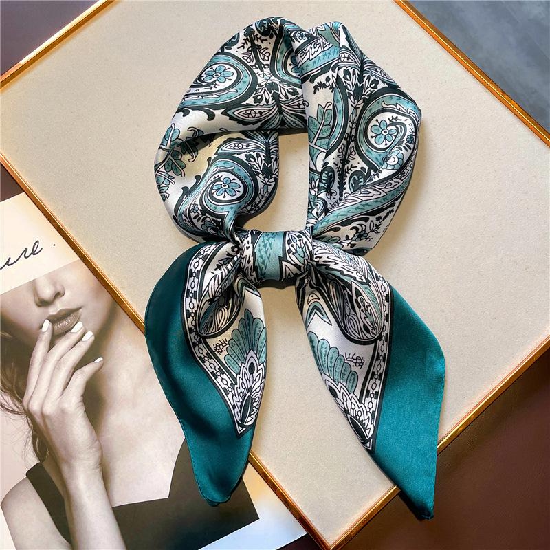 New Fashion Paisley Print Shawl Square Scarf for Women Soft Satin Wraps Neckerchief Female Hair Bands Ribbon Headband Bandana