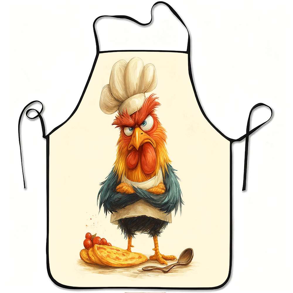 1 Piece of Fun and Creative Themed Apron, Featuring a Retro Design of an Angry Chef Rooster, Unisex, Perfect for Crafting, Baking, Painting, Kitchen a