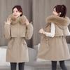 Überwindet die lange koreanische Version von lockerer Baumwollwattierter Kleidung für Damen, fügt Samt hinzu und verdickt die Taille, wattierte Jacke Mantel im Winter.