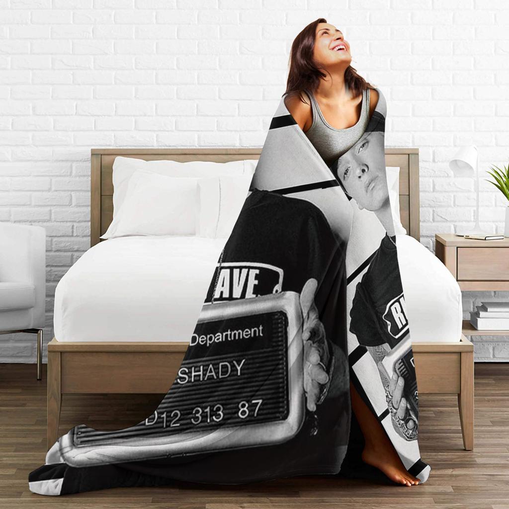 Eminem Hip Hop Print Flannel Blankets Winter Super Warm Throw Blanket for Girls Boys Couch Bed Fluffy Bedspread Sofa Bed Cover