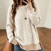 Women's Striped Side Slit Pullover Sweatshirt Loose Fit Long Sleeve Top for Fall Winter