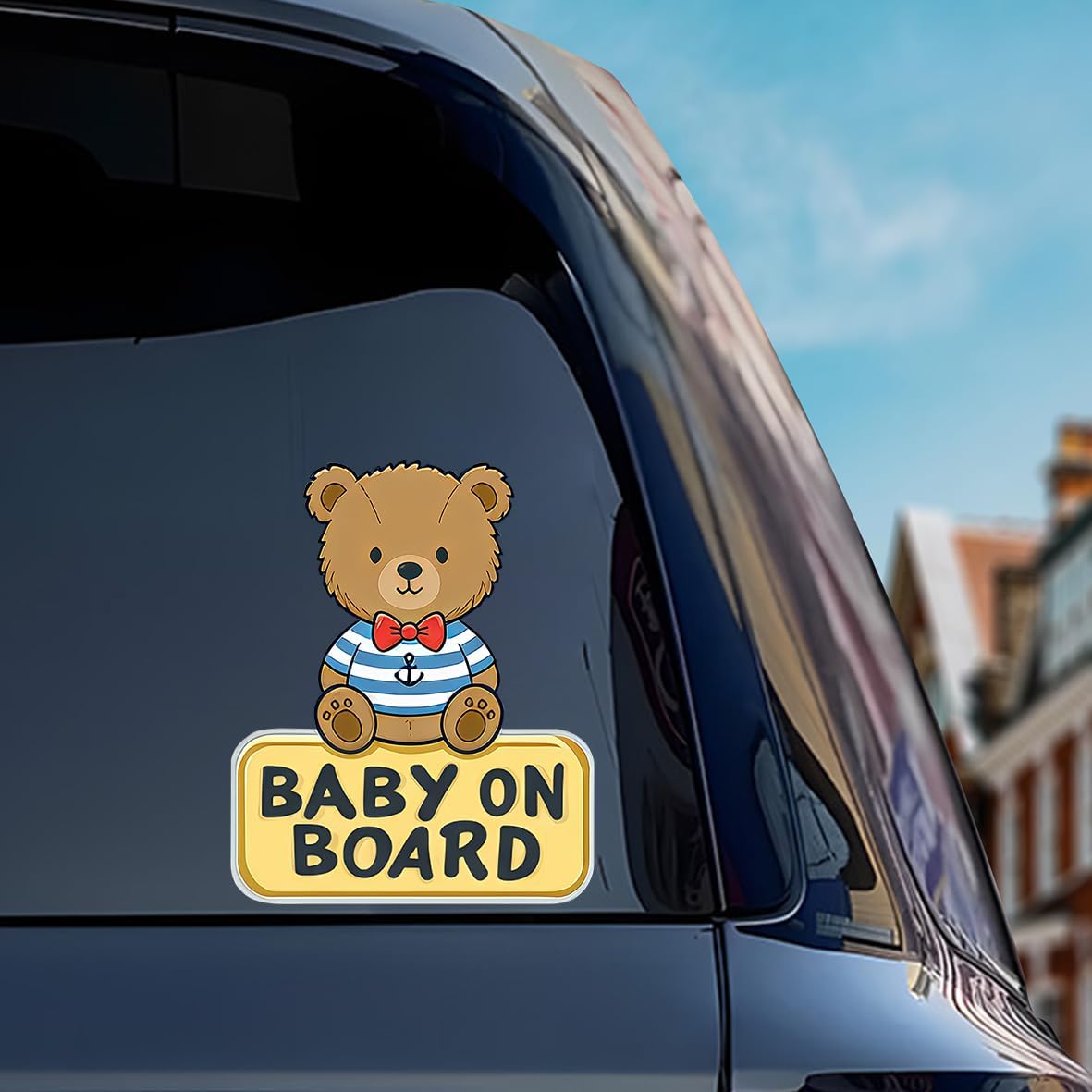 1pc Baby On Board Reflective Sticker for Cars, High Intensity Reflective Cute Safety Car Signs, Waterproof Vinyl Night Driving Safety Decal for Rear Blue Bear