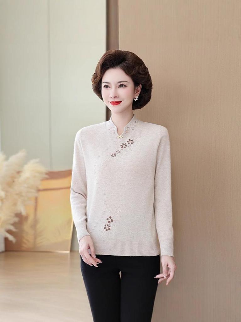 Autumn/Winter Loose Knit Wool Sweater for Middle-Aged and Elderly Women
