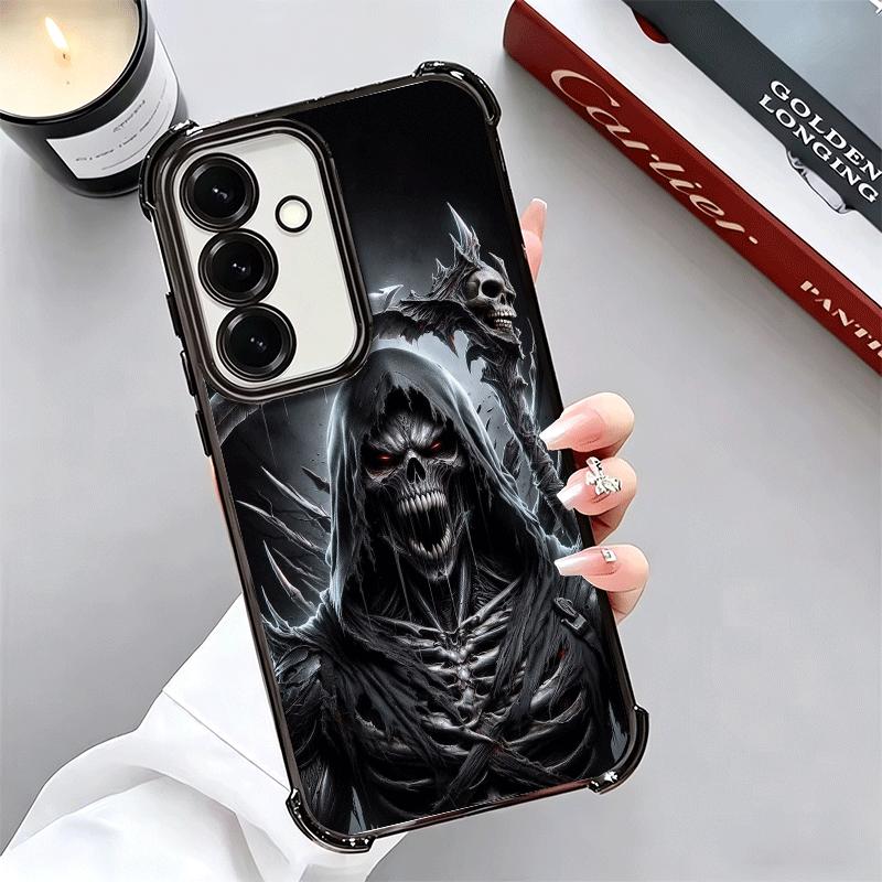 Death Grim Reaper Skull Scythe Plating Phone Case For Samsung A17 A07 A37 A57 A16 A56 A15 A55 A14 A54 A13 A53 A26 A36 A25 A35 A2