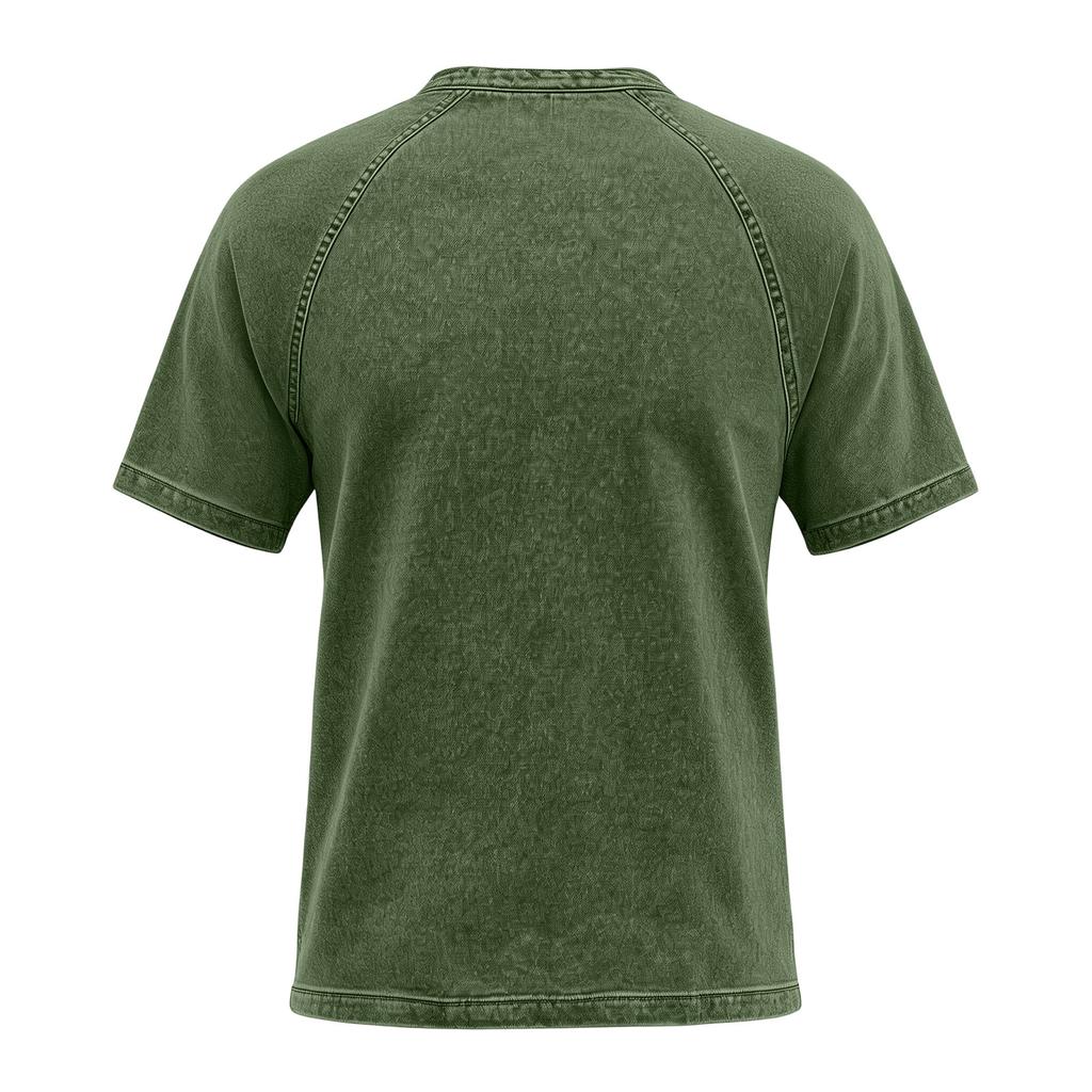 Men's Casual Short Sleeve Button Collar Pullover Shirt Slim Fit Distressed Wash