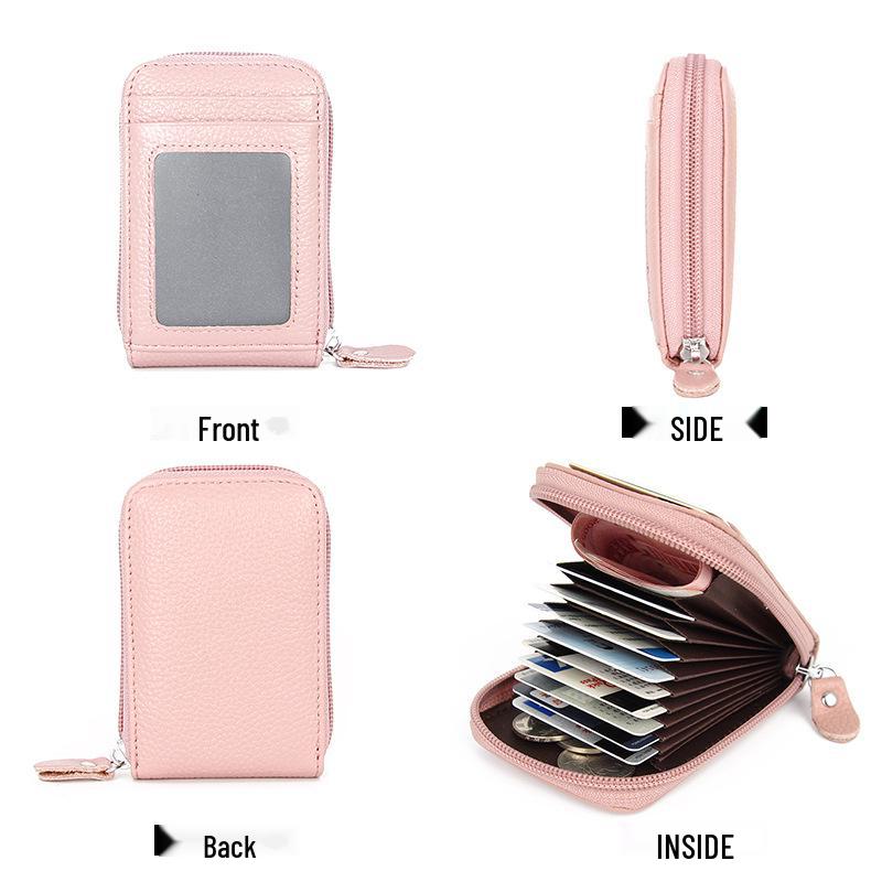 Soporte para tarjetas RFID antirrobo de piel de vaca coreano con ventana transparente y múltiples ranuras