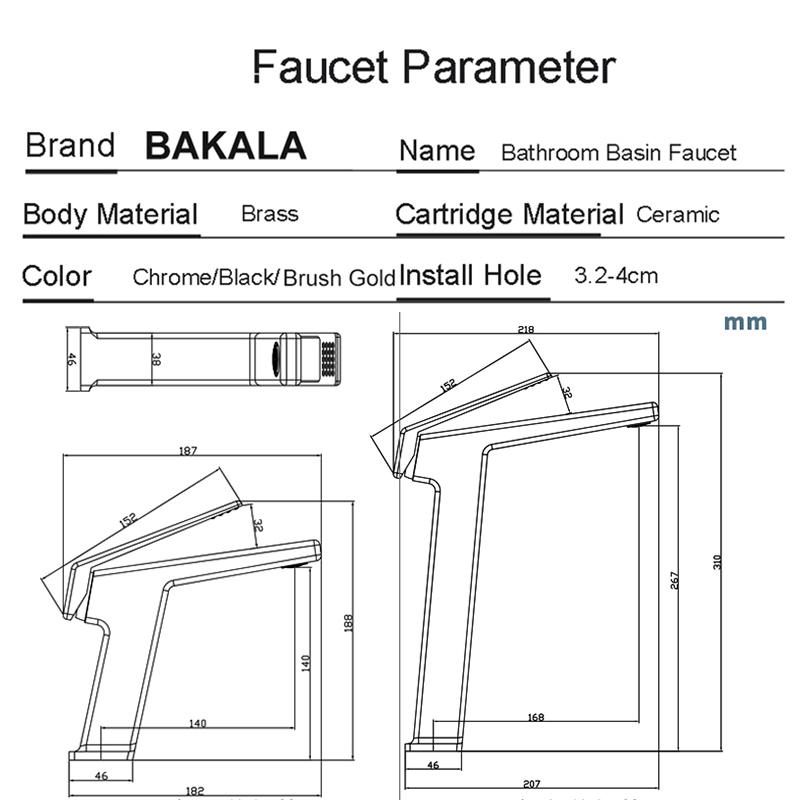 BAKALA Basin Sink Bathroom Faucet Deck Mounted Hot Cold Water Basin Mixer Taps Matte Black Lavatory Sink Tap Crane