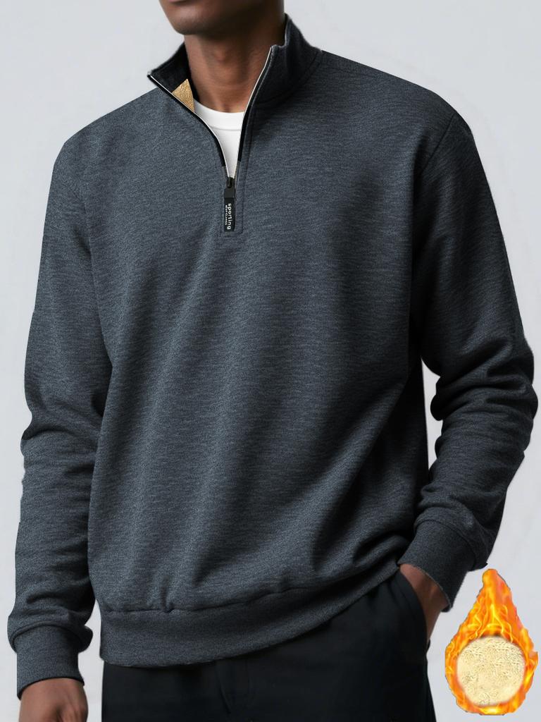 Autumn New Men's Casual Quarter Zip Stand Collar Sweatshirt Solid Color Fashion Sportswear Male Pullover