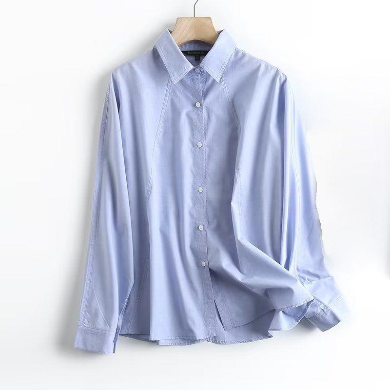 

MD Women clothes 2023 Autumn New Cotton Short Commuter Solid High Sense Long sleeve Shirts 05130715400 Blue L