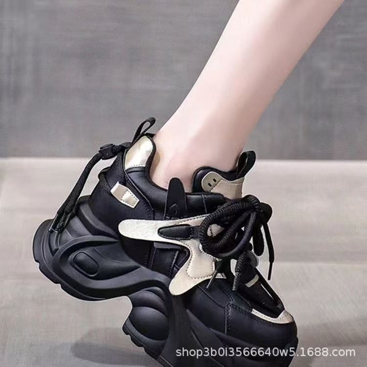 8CM dad shoes women's ultra-light 2025 autumn new versatile casual shoes thick-soled small inner height-increasing women's shoes