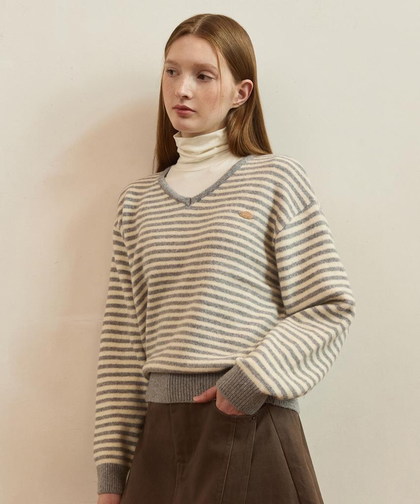 ADAUL Warm Touch Stripe V Neck Knit - 6Color