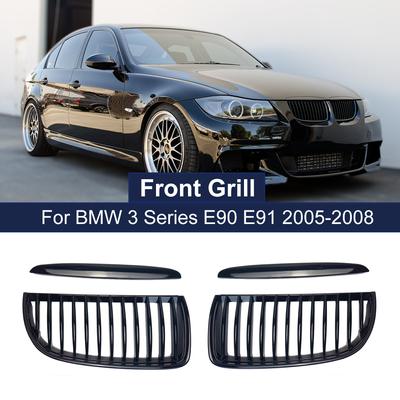 2 adet parlak siyah ön böbrek ızgarası araba ızgara BMW 3 serisi için E90 E91 323I 328I 335I 330I 325I 2005-2008 4 kapı tek