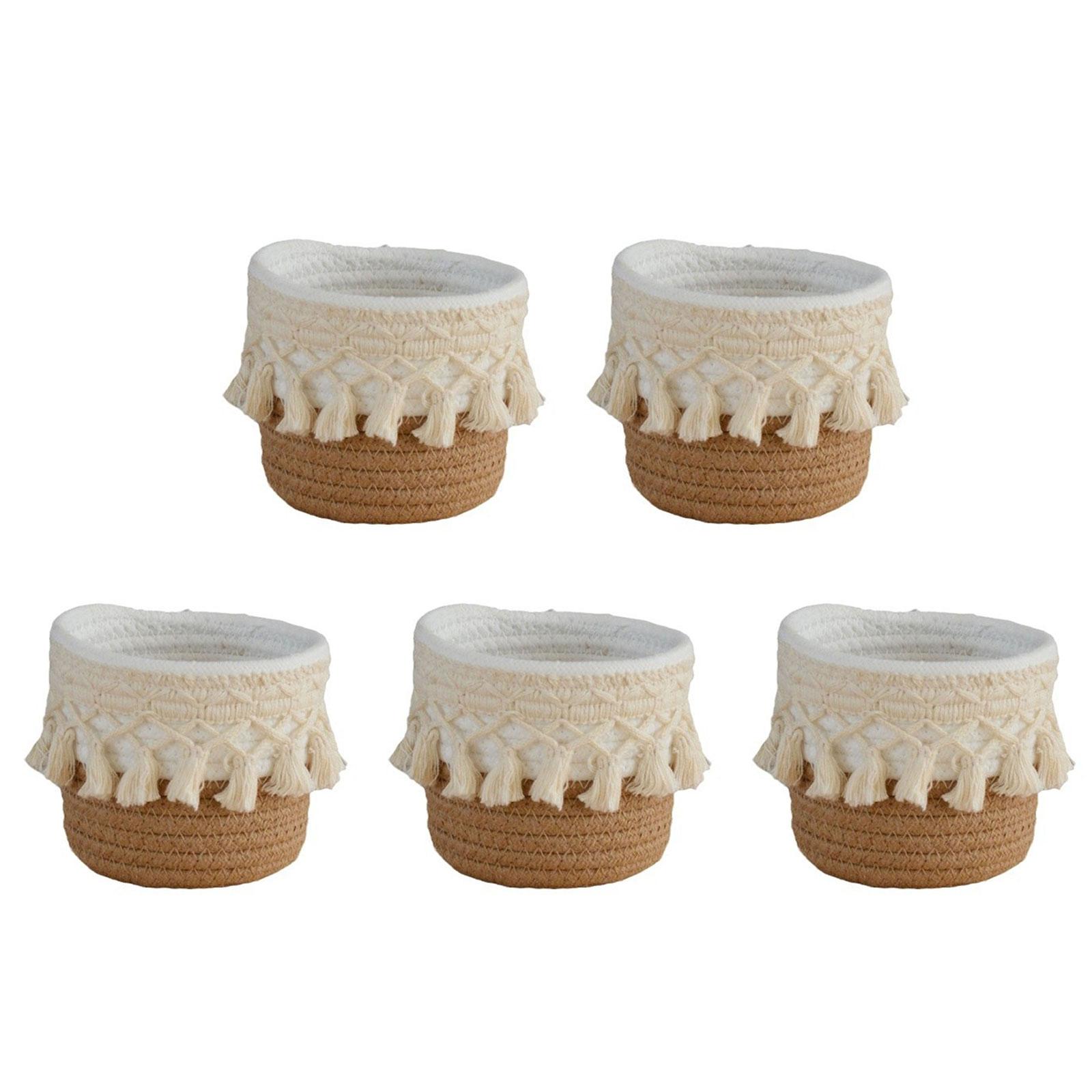 5Pcs Cotton Rope Woven Pen Holder Makeup Brush Holder Multifunctional Storage Case Woven Basket Pen Cup for Office
