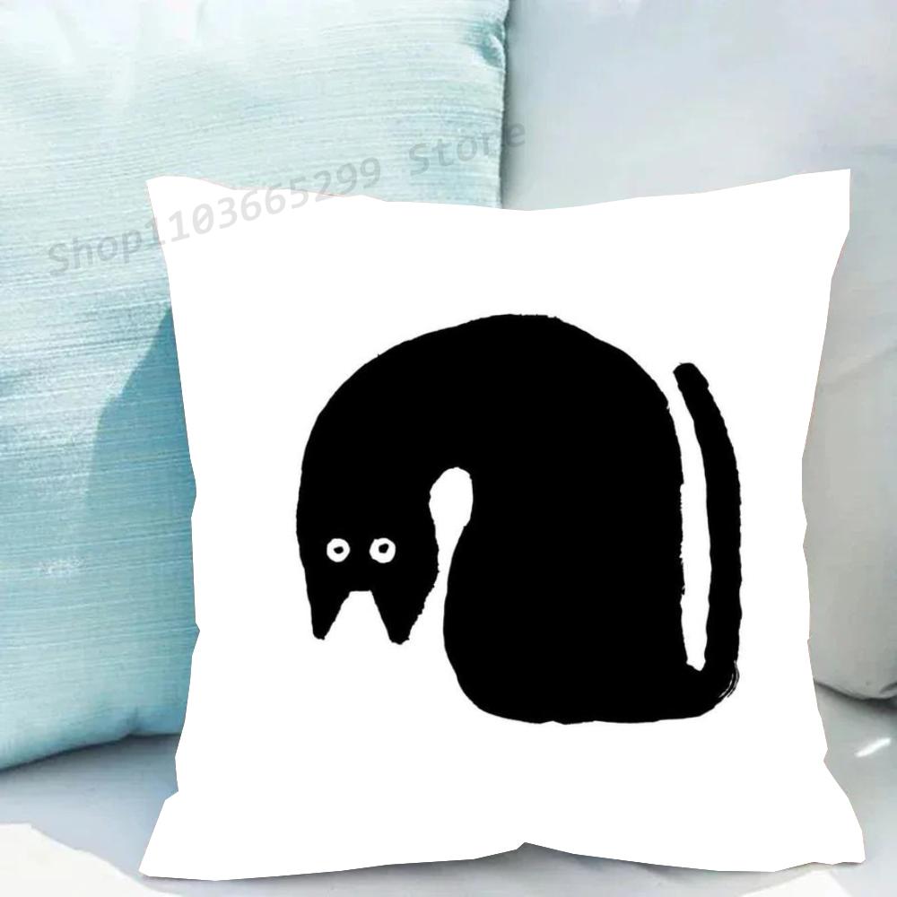 1 Stück Schwarze Katze Kissenbezug Quadratisch Schlafzimmer Sofa Freizeit Komfort Kissen Auto Wohnzimmer Heimdekoration