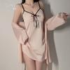 Women's Silky Deep V Push Up Padded Slim Cami Dress with Robe Lounge Set
