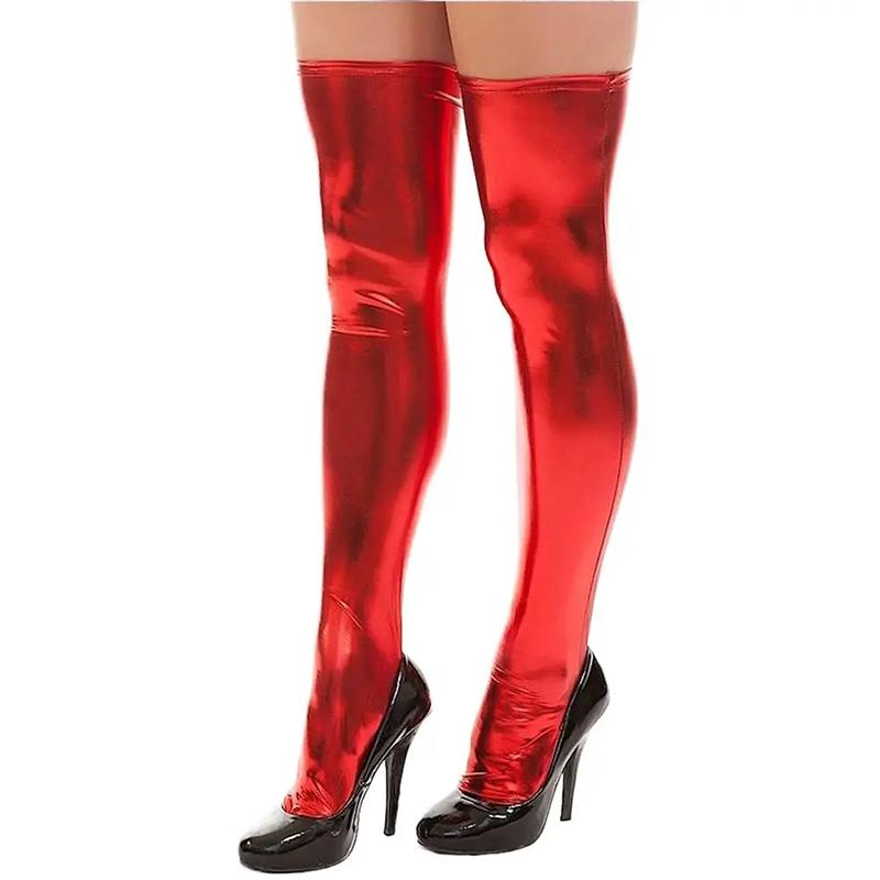 Women Sexy Tight Patent Leather Over-Knee Socks&Gloves Party Clubwear Pole Dance Cosplay Thigh High Stockings Accessories