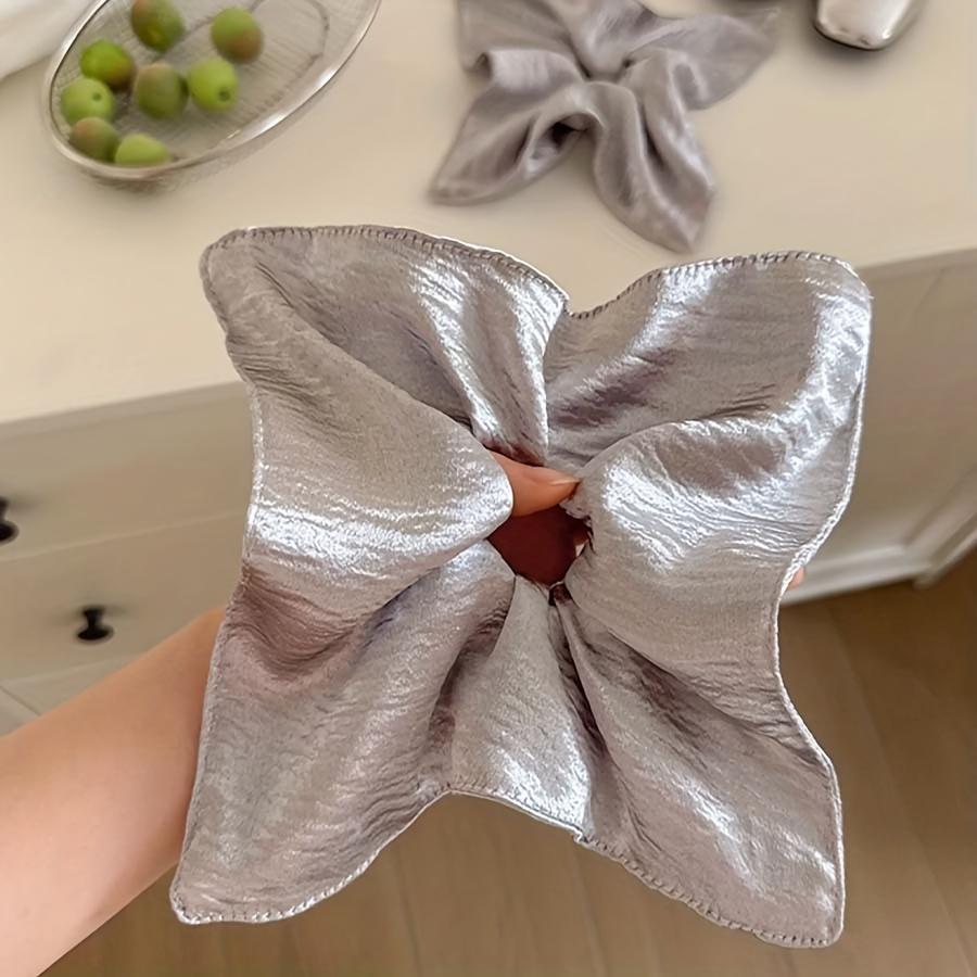 1pc Silvery Shiny Square Scarf Large Intestine Hair Tie Korean High Elastic Ponytail Hair Tie Does Not Hurt Hair High-End Head Rope