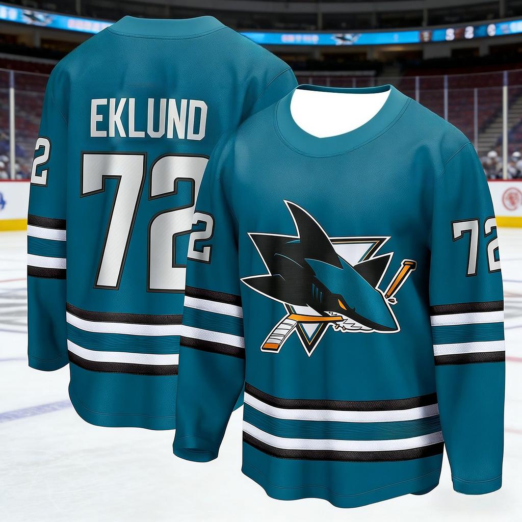 Maglia da Allenamento per Hockey su Ghiaccio più Venduta da Uomo con Stampa 3D del Logo dello Squalo, Traspirante e Asciugatura Rapida, Manica Lunga per Partite Bambini