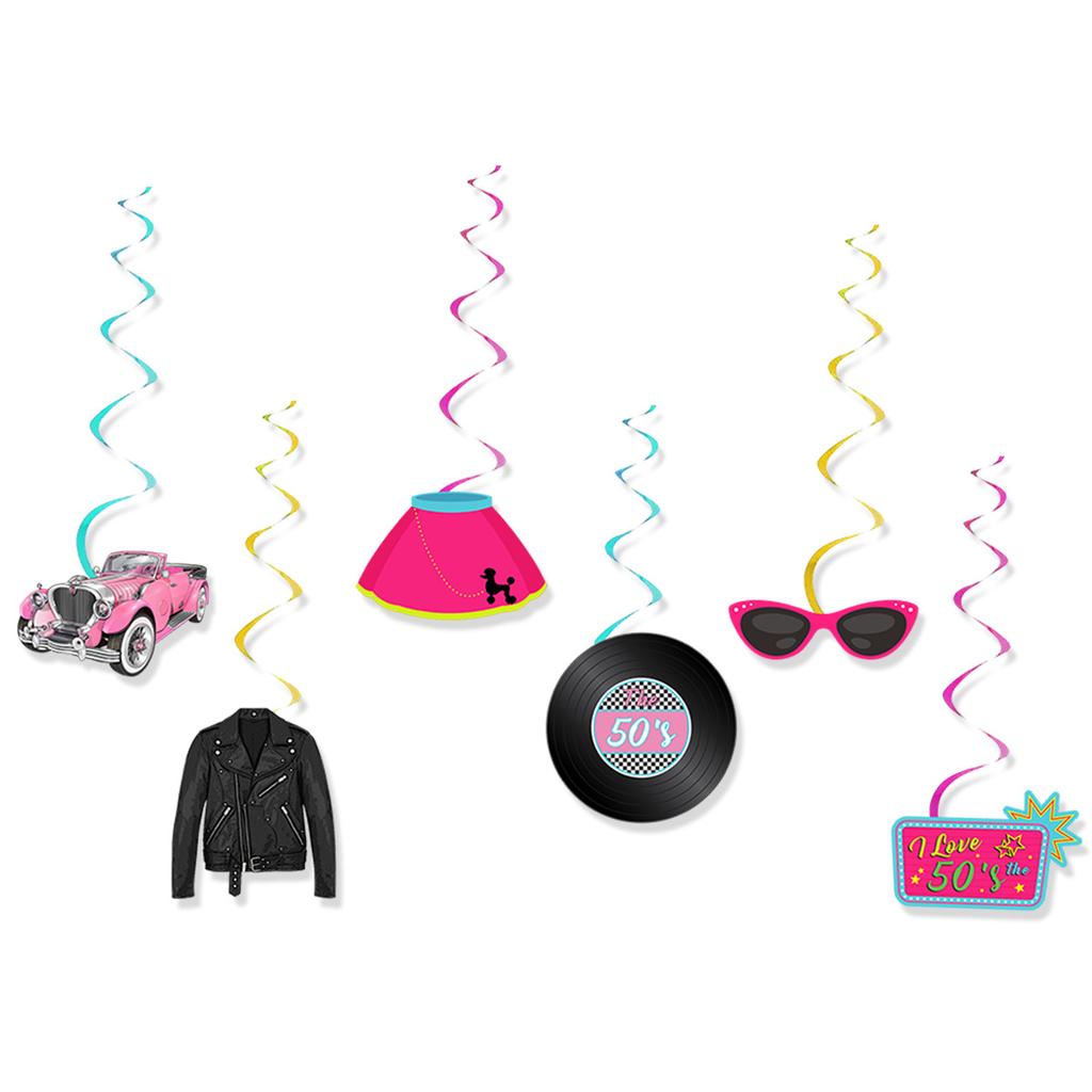 1950S Theme Decoration Born To Rock Glitter Flag Latte Spiral Pendant