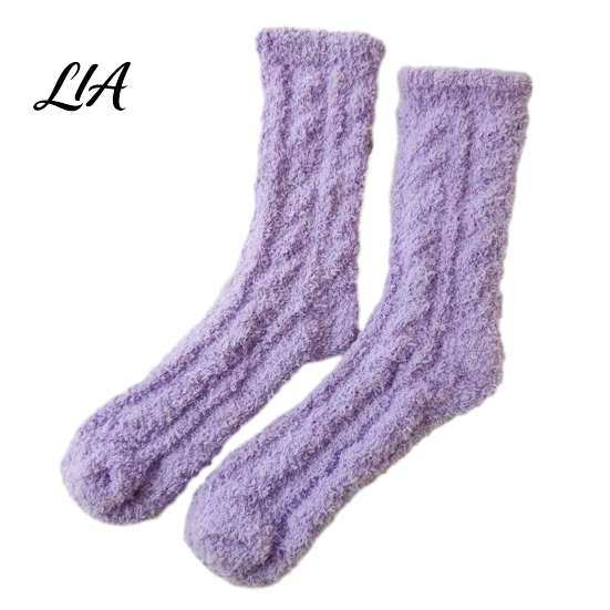 Cute Macaron Color Warm Socks Thickened Plush for Women, Thermal Sleep Socks, Coral Fleece Lining Soft House Floor Winter Autumn Cold Weather