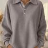 Women's Polo Collar Waffle Knit Long Sleeve Top Loose Fit Casual Pullover