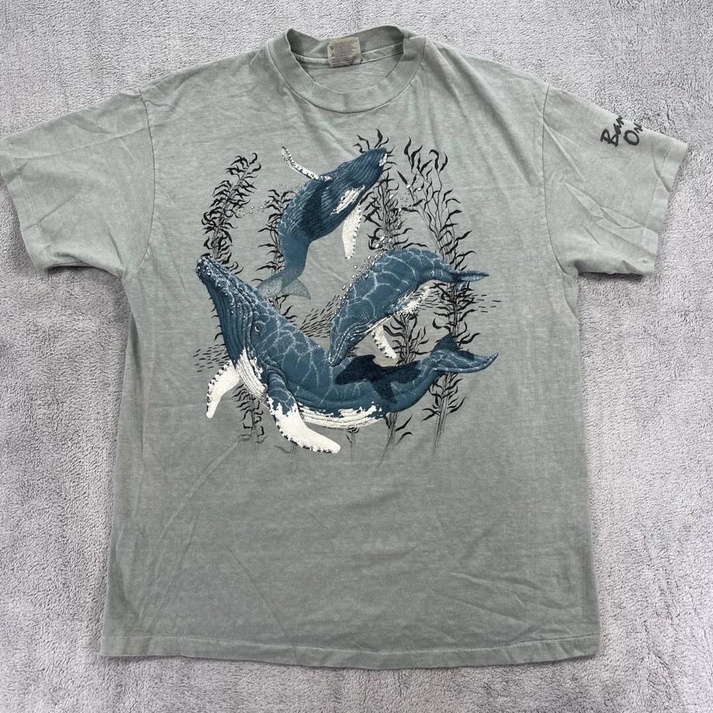 Bandon Oregon Whale Graphic T-Shirt Men Large Gray Short Sleeve