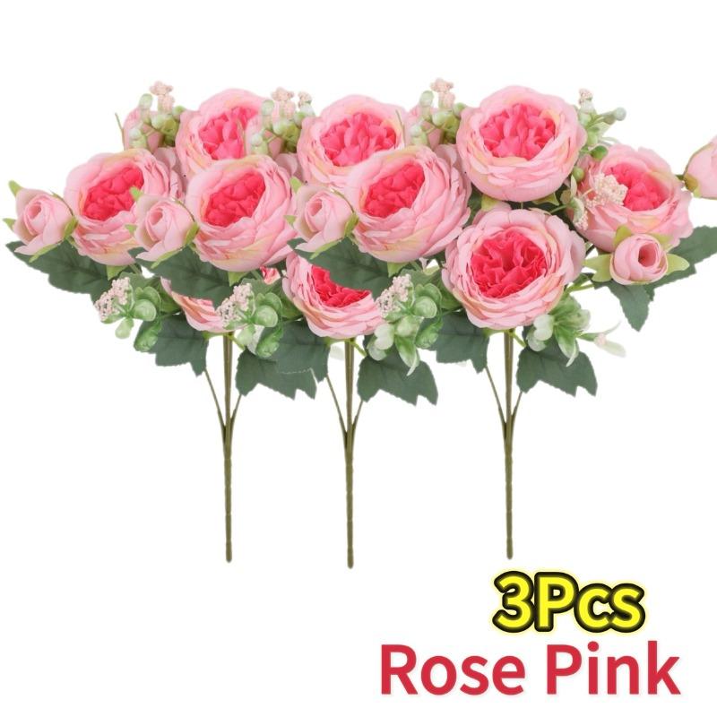 Hot Selling 30cm Rose Pink Silk Bouquet Peony Artificial Flower 5 Big Head 4 Small Bud Bride Wedding Home Party Decorations