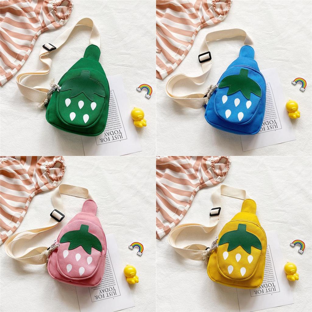 Strawberry Children Cartoon Canvas Mini Backpack With Zipper Pocket For Daily Use And Playtime