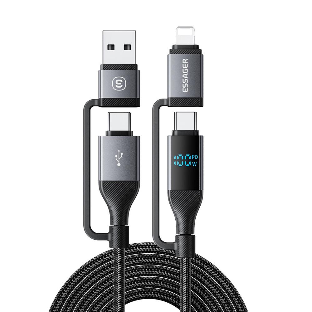 

ESSAGER 4-in-1 Data Cable Digital Display PD 100W Fast Charging Cable 2m A
