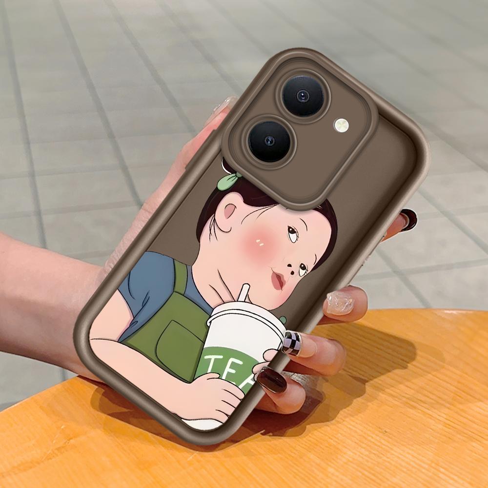 

Мягкий силиконовый квадратный чехол с рисунком лестницы для телефона, полное покрытие, противоударный защитный резиновый чехол для камеры для Vivo Vivo G2 5G коричневый