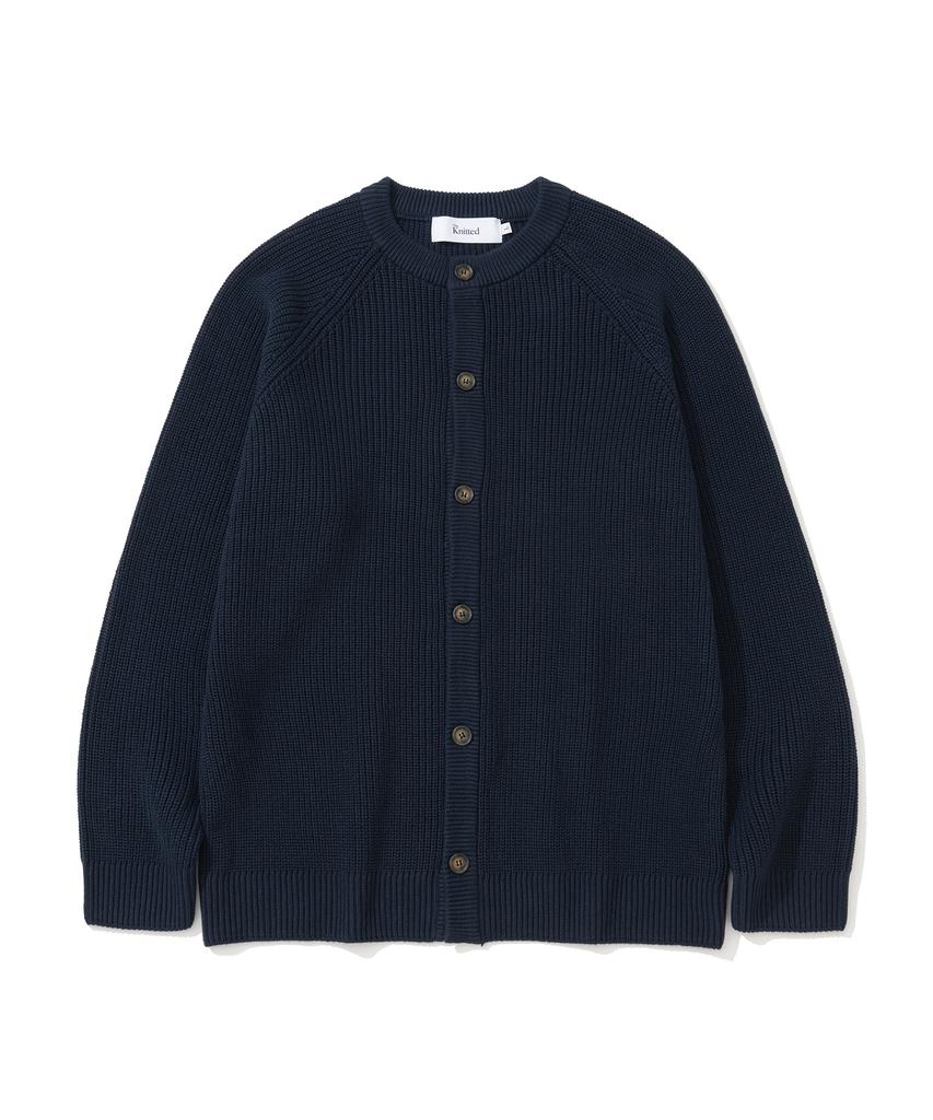Knitted [Knitted X Fashion Planet] Cotton Waffle Round Cardigan Navy