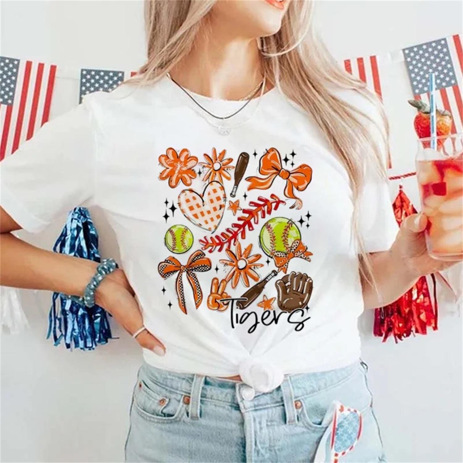 

Cute Women s Top Short Sleeve Casual Printed Baseball Pattern Round Neck T-Shirt Summer New Fashion Women s Clothing T-Shirt XXXXXL білий