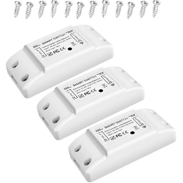 3Pcs WiFi and BT Smart Switch Relay 10A 2200W Dual-Mode On/Off Device Voice Tuya APP Remote Control Timing Switch Smart Home Voice Control for