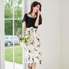 VICTORIA&VERA Floral Print Puff Sleeve Faux Two-Piece A-Line Mid-Length Dress