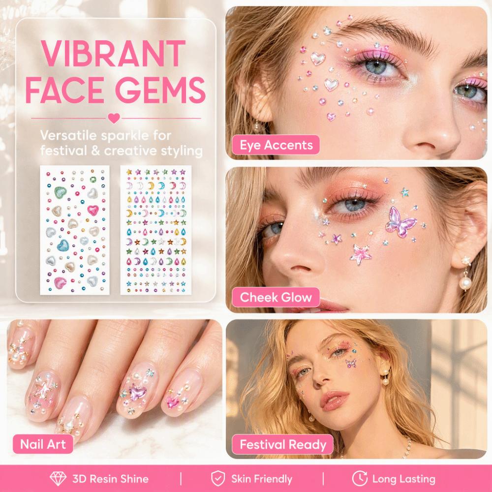 Makeup Bedazzling Sticker 3D Resin Crystal Gem Sticker Face Eye Jewels Sticker Christmas Party