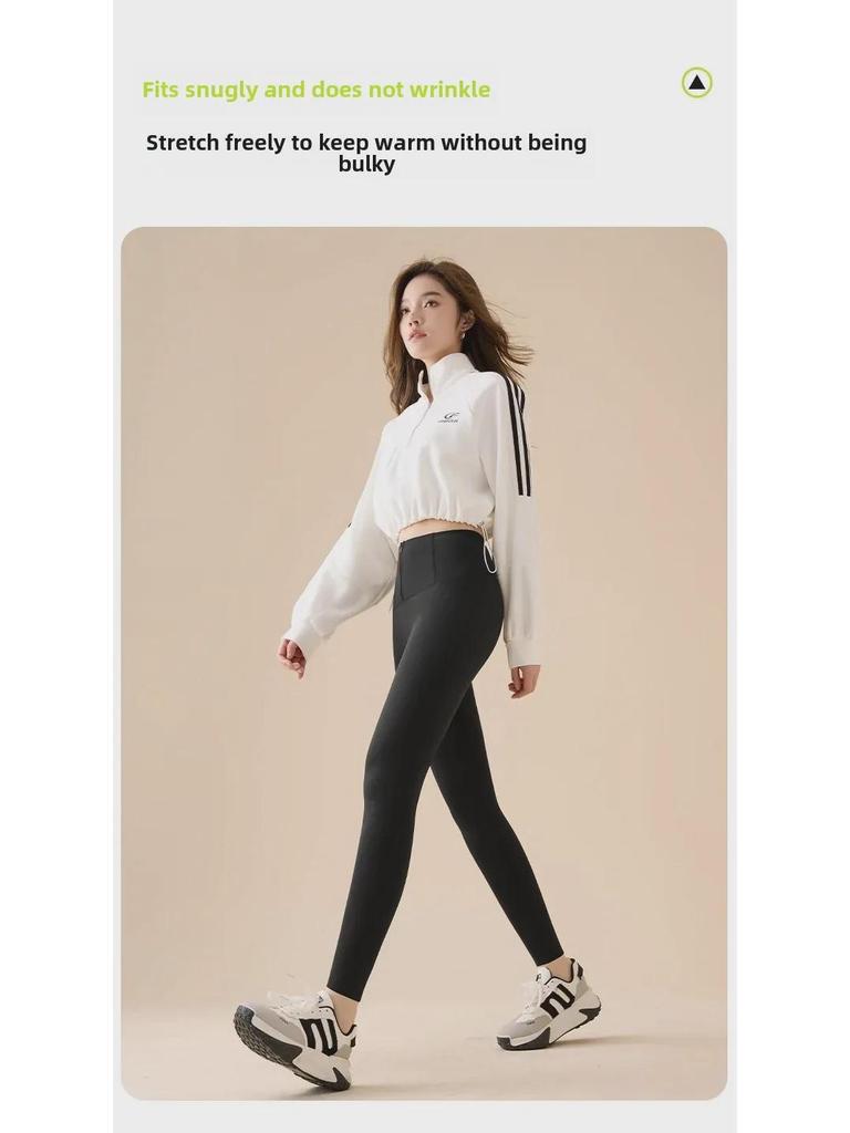 Korean Women's Autumn/Winter Velvet-Lined High-Waist Hip-Lifting Barbie-Style Buttoned Yoga Pants