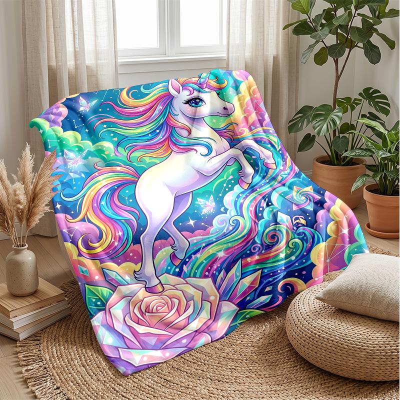 Rainbow Mane Unicorn Theme blanket Lightweight Warm Flannel Blanket Decorative Throw Blanket for Home Decoration