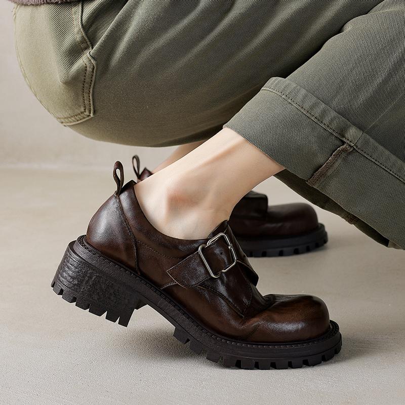 Fashion 2025 New Arrival Soft Genuine Leather Women Heels Shoes Round Toe Comfortable Fashion Casual Mid Heel Shoes Four Seasons Shoes