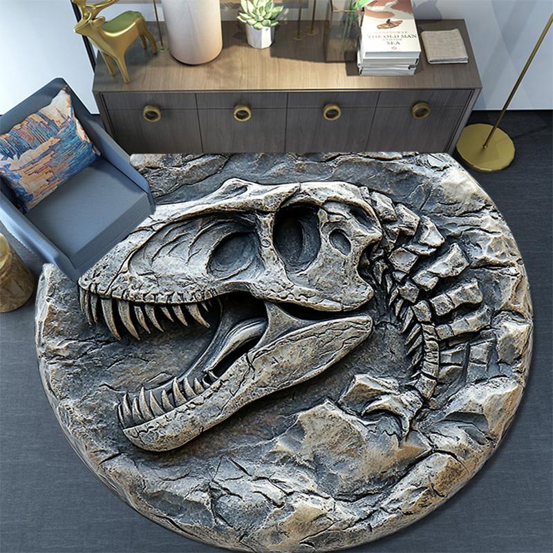 Dinosaur Skull Round Area Rug,Carpet Rug for Living Room Bedroom Sofa Playroom Decor,Non-slip Floor Mat