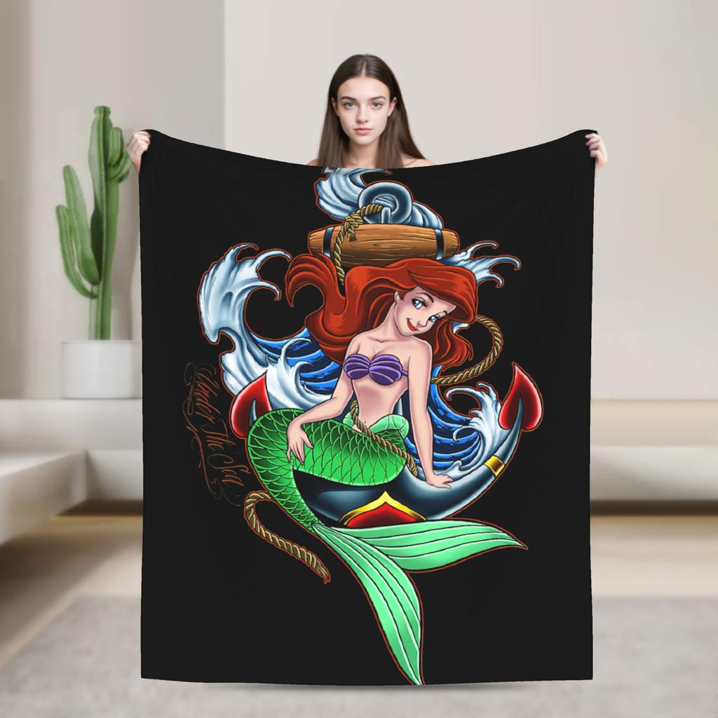 Flounder Sebastian and Ariel Wool Blankets Little Mermaid Vintage Throw Blankets for Home Hotel Sofa 200x150cm Rug Piece