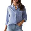 Women's Turn Down Collar Long Sleeve Loose Fit Striped Button Down Shirt Blouse