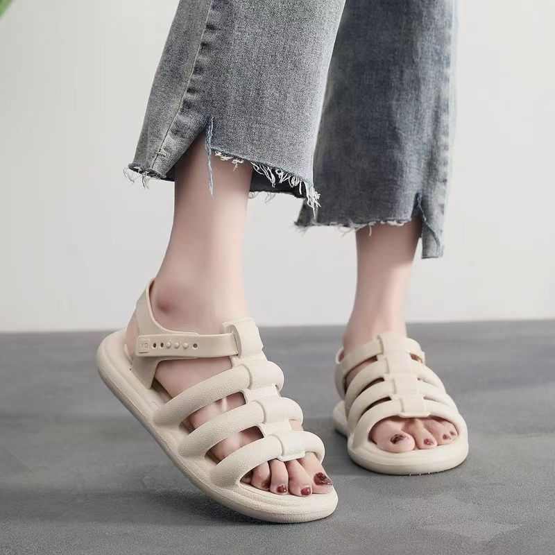 Women's Open Toe Flat Sole Beach Sandals Summer New Injection Molding Non Slip Waterproof Cave Sandals Light Vacation Sandals