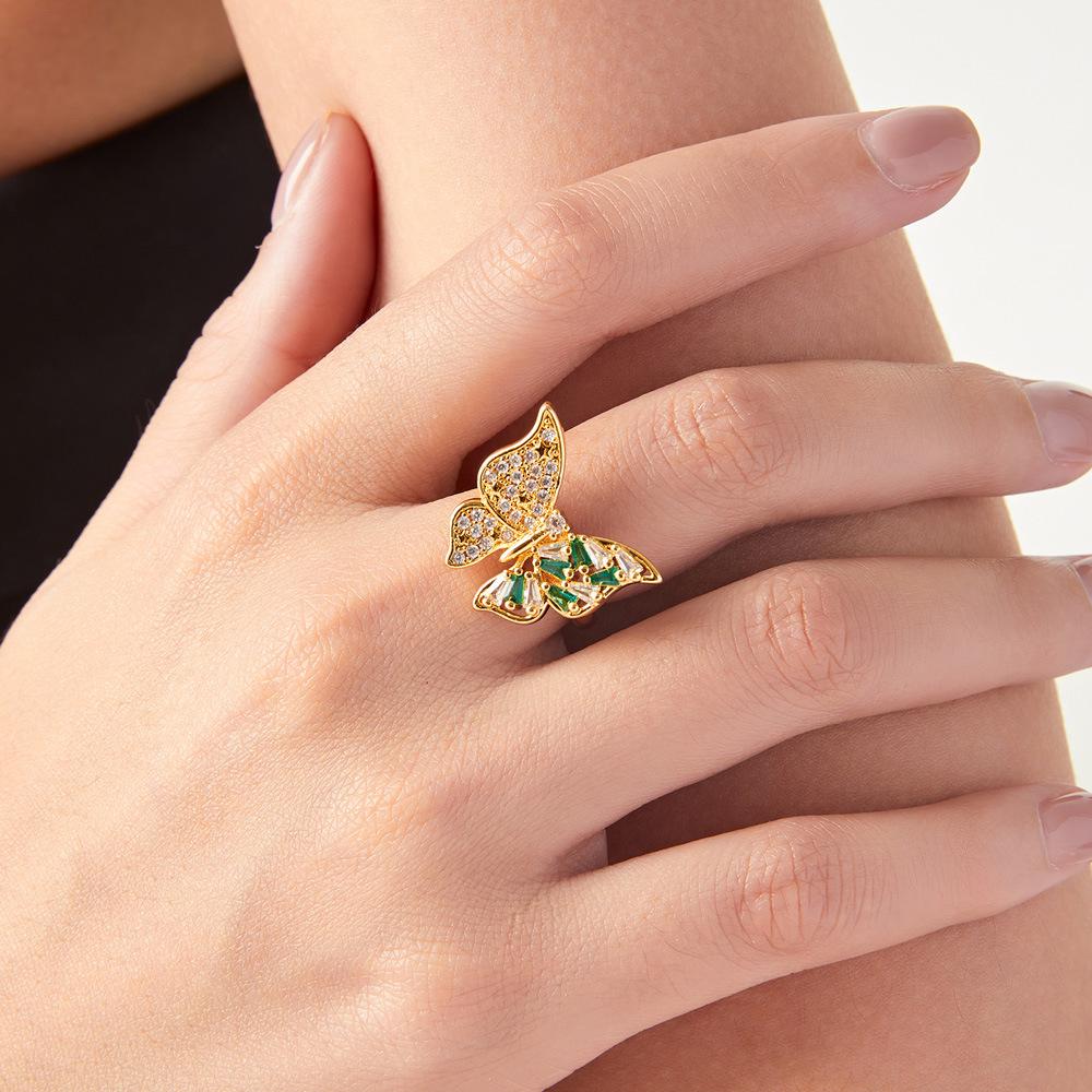 Korean Butterfly Shape Rhinestone Ring: Elegant 18k Gold-Plated Copper Design