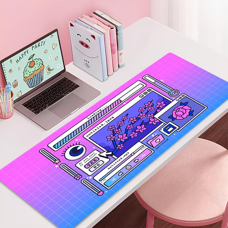 Desk Mat Cute Mousepad Anime Aesthetic Mouse Pad Cute Grid Pink Vaporwave XXL Gaming Deskmat X Kawaii Manga Mice Mat Soft