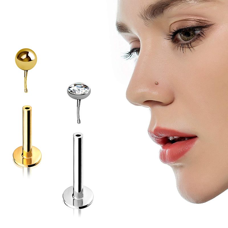 

New Arrival Titanium Steel Fashion Thin Rod Multi-Purpose Nail Nose Stud Replacement Studs Hole Ear Studs Mini Ear Bone Studs Direct Plug-in Labret Gold, 0.8mm Thick, 8mm Long, with a 2.5mm Ball