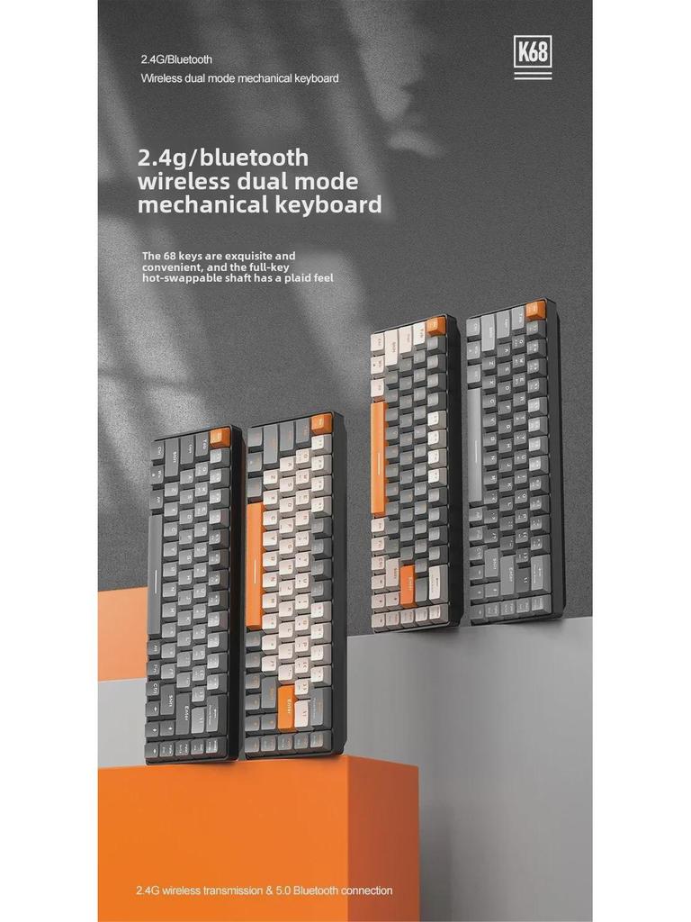 Clavier mécanique sans fil Bluetooth double mode Free Wolf K68, couleur personnalisée, touches de jeu remplaçables à chaud.
