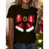 Christmas Tree Printed Women's T-shirt Summer Round Neck Christmas Party Fashion Short Sleeve 3D Bow Red/Green