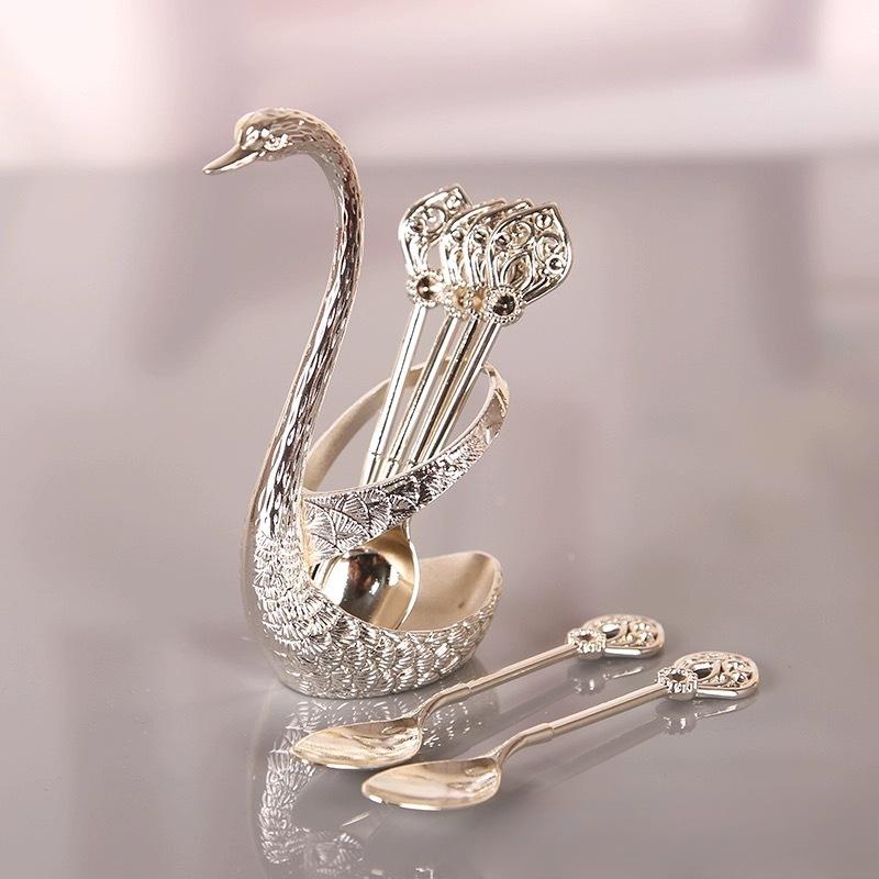 

Сплав, Легкая роскошь в форме лебедя, 6 штук, Фруктовая вилка, Милая кофейная ложка, Детский набор десертных вилок и ложек, Вилка для торта Pack of 1